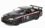 1:32 Scale Black JADA Kids Diecast Nissan GT-R R34 Toy