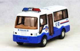 1:50 Scale Kids Pull-back Function White-Blue Police Bus Toy