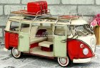 Vintage Blue / Red Handmade Medium Scale Tinplate VW Bus Model