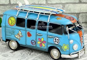 LOVE Words Blue Medium Scale Tinplate Vintage VW Bus Model