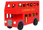 Red Wooden Double Decker London Bus with Passengers Inside