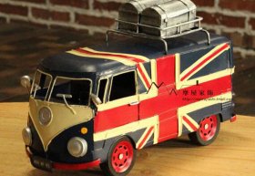 Black Handmade Union Jack Tinplate VW Bus Model