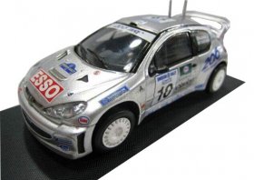 Silver 1:43 Scale JADI Diecast Peugeot 206 WRC 2000 Model