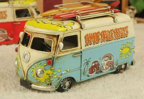 Handmade Red / Blue Vintage Small Scale VW Bus Model