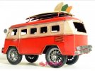 Medium Scale Red-White Tinplate 1962 VW Sliding Plate Bus Model