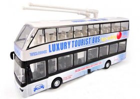 1:32 Scale Kids White Die-cast Double Decker Trolley Bus Toy