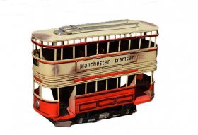 Red Handmade Medium Scale Tinplate Manchester Tramcar Model