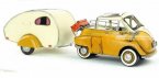 Yellow Retro Tinplate 1957 BMW Isetta With Trailer Model