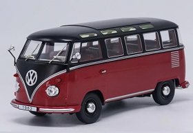 Red-Black 1:18 Scale Diecast 1962 Volkswagen T1 Bus Model