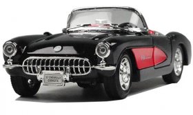 Red-Black 1:24 Scale Welly Diecast 1957 Chevrolet Corvette Model