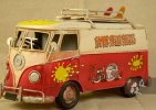 Red / Green Tinplate Medium Scale Vintage VW Bus Model