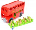 Red Wooden Double Decker London Bus with Passengers Inside