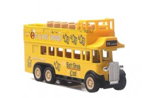 Pull Back Alloy and Plastic Yellow Double Decker Tour Bus Model