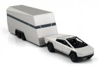 Silver 1:64 Scale Diecast Tesla Cybertruck With Trailer Model
