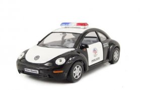 White-Black Kids 1:36 Scale Police Diecast VW New Beetle Toy