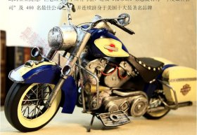 Blue-White Large Scale Handmade Tinplate Harley Davidson Model