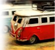 Small Scale Tinplate Red / Pink / Green Vintage Style Bus Model