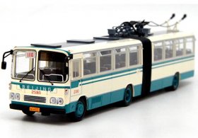 1:64 White-Blue Diecast Beijing Articulated Trolley Bus Model