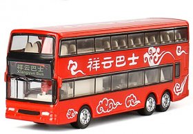 Red 1:87 Scale Auspicious Clouds Diecast Double Decker Bus Toy