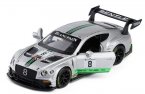 Silver NO.8 Kids 1:32 Scale Diecast Bentley Continental GT3 Toy