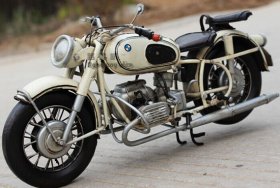 Handmade White Medium Scale Vintage Tinplate 1967 BMW R60-2