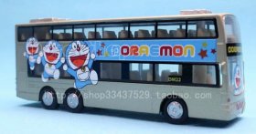 Diecast Golden / Blue Kids Doaemon Theme Double Decker Bus Toy