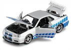 Kids 1:32 Scale Blue-Silver Diecast Nissan Skyline GT-R R34 Toy