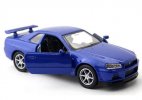 Kids 1:36 Scale Blue Welly Diecast Nissan Skyline GT-R R34 Toy
