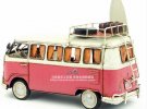 Medium Size Red-White Tinplate Vintage 1966 VW Bus Model