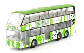 White-Green Happy Panda Theme Alloy Double Decker Tour Bus Toy