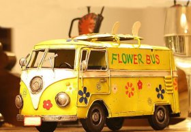 Medium Scale Yellow Tinplate 1962 VW Flower Bus Model