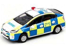 White-Blue 1:64 Scale Tiny Police Diecast Toyota Prius Model