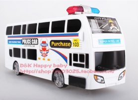 Kids White Police Theme Electric Double-deck Bus Toy