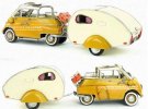 Yellow Retro Tinplate 1957 BMW Isetta With Trailer Model