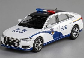White 1:64 Scale Police Diecast Audi A6L C8 Car Model