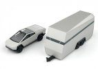 Silver 1:64 Scale Diecast Tesla Cybertruck With Trailer Model