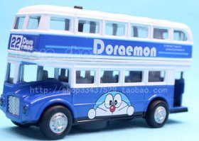 Blue Diecast Kids Doaemon Double Decker Bus Toy