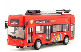 Kids Red Pull-Back Diecast Double Decker Trolley Bus Toy