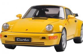 White / Yellow 1:18 Scale Welly Diecast Porsche 964 Turbo Model