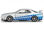 Kids 1:32 Scale Blue-Silver Diecast Nissan Skyline GT-R R34 Toy