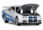 Kids 1:32 Scale Blue-Silver Diecast Nissan Skyline GT-R R34 Toy