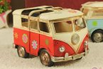 Red / Blue Handmade Small Scale Tinplate VW Bus Model