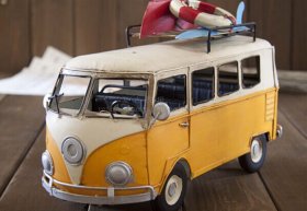 Vintage Blue / Yellow Medium Scale Tinplate VW Bus Model