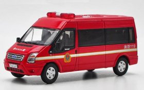 1:64 Scale Red GCD Fire Engine Diecast Ford Transit Model