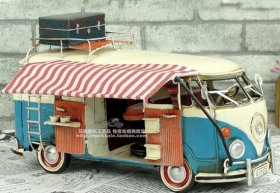 Blue / Red Medium Scale Vintage VW Motor Homes Bus Model