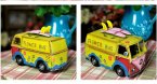 Medium Scale White / Yellow Tinplate Flower Theme Bus Model