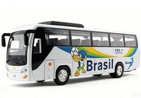 Kids White Diecast Brazil World Cup Theme Tour Bus Toy