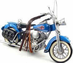 Handmade Medium Scale Blue Tinplate 1966 Harley Davidson FLT