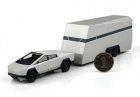 Silver 1:64 Scale Diecast Tesla Cybertruck With Trailer Model