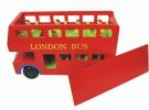 Red Wooden Double Decker London Bus with Passengers Inside